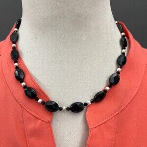 Black Silver Beads Beaded Women's Fashion Necklace and Two Bracelets